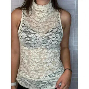 Buckle Black Women's Sleeveless Turtleneck - Medium - Cream Lace - Y2K Style